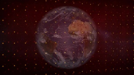 Wall Mural - planet earth floating in dark space, revealing cloud patterns and glowing data particles