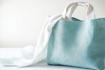Poster - Elegant turquoise tote bag with white fabric, evoking a sense of minimalist style and sophistication. Perfect for daily use.