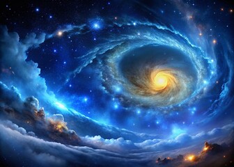 Wall Mural - Panoramic Cosmic Nebula: Vibrant Blue Galaxy Starscape