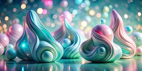 Wall Mural - pastel abstract sculptures: bokeh background, pink, blue, green art