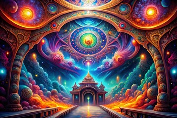 Wall Mural - psychedelic pineal gland in fantastical space: abstract architectural photography