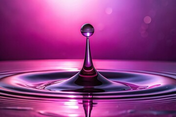 Wall Mural - purple chrome droplet silhouette - pink background - abstract liquid art