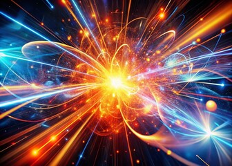 Wall Mural - Quantum Physics: Fiery Particle Collision, Long Exposure, Glowing Energy