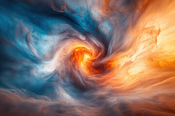 Poster - A swirling vortex of vibrant blues and fiery oranges, a mesmerizing cosmic dance of color and light.