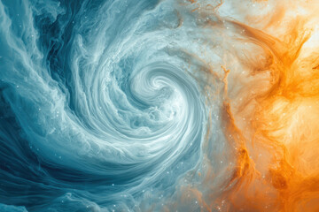 Poster - A mesmerizing cosmic swirl of teal and orange nebulae, depicting a celestial dance of swirling gases and stardust.