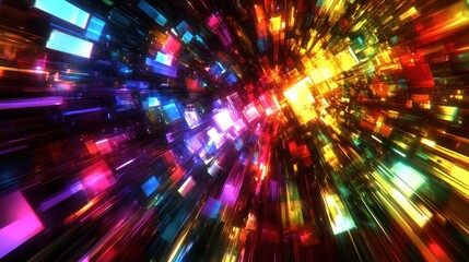 Wall Mural - colorful cube tunnel; vibrant, digital, abstract background for tech