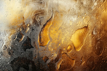 Poster - Abstract image of water droplets on a golden surface, creating a unique textured pattern.
