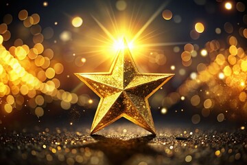 Wall Mural - Sparkling Golden Star Bokeh, Night Sky, Celestial, Abstract Background