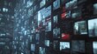 © Aditya - Abstract digital wall of countless screens displaying news headlines, videos, and data streams. Futuristic concept of information overload and data visualization.