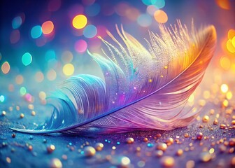 Wall Mural - surreal iridescent feather on soft pastel background - dreamy colorful stock photo