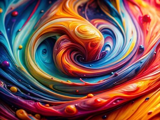 Wall Mural - vibrant abstract macro: colorful liquid paint swirls close-up