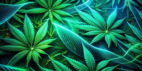 Wall Mural - vibrant green glitch cannabis background: funky abstract night photography