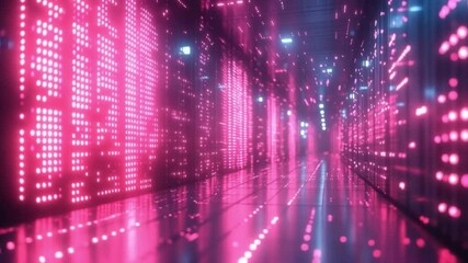 Leinwandbilder - Digital Passage: An abstract visual journey through a futuristic tunnel, immersed in vibrant pink and blue neon lights. A visual representation of data.