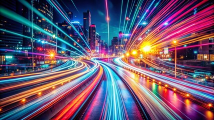 Wall Mural - vibrant neon light trails: abstract motion blur bokeh night photography