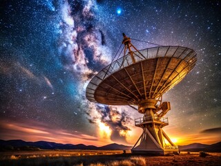 Wall Mural - Vintage Photo: Radio Telescope Under Starry Night Sky - Very Large Array