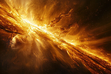 Poster - A cosmic explosion of fiery energy and celestial dust, creating a breathtaking display of golden light and nebulae.