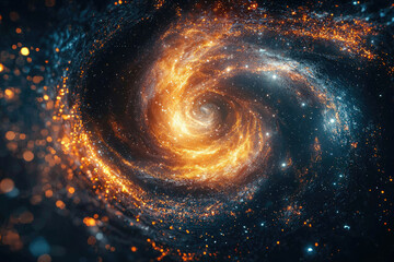 Poster - A mesmerizing swirling galaxy, vibrant orange and blue hues, cosmic dust and stars.