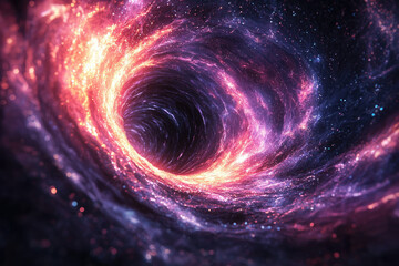 Poster - A swirling vortex of cosmic energy and light, depicting a black hole's intense gravitational pull.