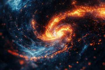 Poster - A swirling vortex of fiery orange and cool blue energy, resembling a cosmic nebula or galaxy.