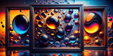 Wall Mural - y2k abstract liquid landscape: black blob shapes & wavy bubbles background