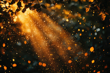 Poster - Golden sunlight filtering through leaves, creating a magical, sparkling dust effect.