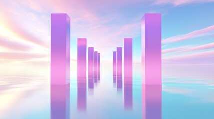 Wall Mural - pastel skyscape with pink pillars
