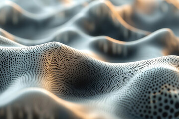 Poster - Abstract 3D rendering of a wavy surface with a dotted pattern, illuminated by soft light.