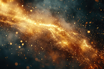 Poster - Golden cosmic dust swirls and sparkles, creating a mesmerizing, ethereal abstract background.