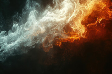 Poster - Abstract art depicting a blend of cool, smoky white and warm, fiery orange hues.
