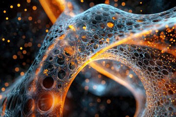 Poster - Intricate network of glowing blue and orange strands, resembling a cosmic web or neural network.