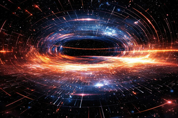 Fototapete - A swirling cosmic vortex, a mesmerizing display of light and energy in deep space, filled with stars and glowing lines.