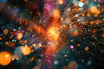 Poster - A swirling vortex of vibrant lights and sparkling particles, creating a dynamic and energetic cosmic scene.