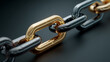 © YoursTrulyPhotos - A single shiny golden link connects two long black chain segments, symbolizing strength, unity, breakthrough leadership, and the power of one connection to bind and empower the whole system.