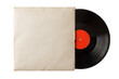 © XsDax - A vintage vinyl record with an orange label partially extends from its off-white paper sleeve, presented against a transparent background.