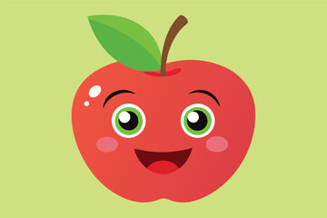 Poster - Cheerful red apple with cartoonish features and big green eyes, placed on a soft green background, perfect for children's educational materials and illustrations
