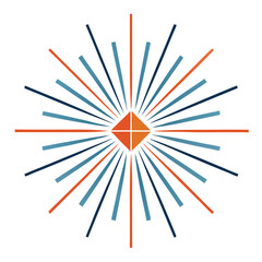 Aufkleber - Stylized vector illustration of a radiant geometric design featuring a diamond shape surrounded by radiating lines, conveying a sense of energy and light