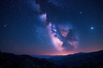 Wall Mural - starry night, celestial bodies, milky way visible, night sky, night photography, planets