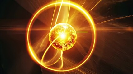 Fototapete - Bright golden sun surrounded by circular light beams in a stunning 4k stock video showcasing vibrant energy and radiant glow
