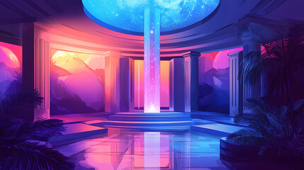 Wall Mural - Interior of a cosmic hotel. Cosmic Pillar. Illustration