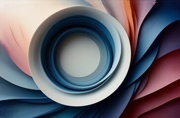 Wall Mural - abstract image features concentric circles in pastel blue and white hues, layered atop a soft, wavy 