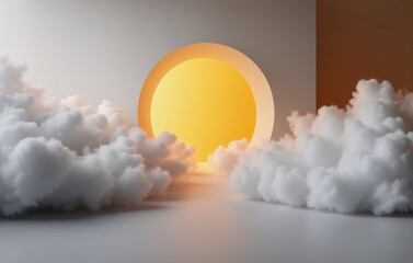 Wall Mural - soft clouds part to reveal a bright, glowing circle, creating an ethereal and dreamy atmosphere with