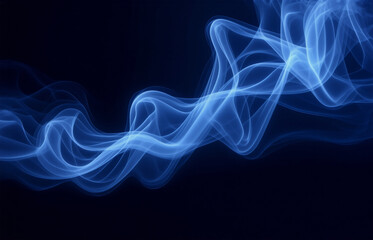 Wall Mural - blue smoke flows across the dark backdrop, creating an ethereal abstract design with smooth, swirlin