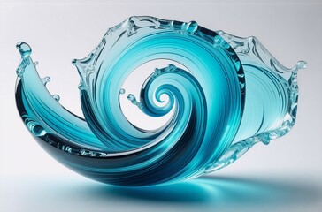 Poster - A swirling, turquoise glass sculpture resembles a frozen ocean wave, its translucent form capturing light and shadow, creating a sense of movement and fluidity.