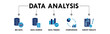 © Zaiva Maysha - Data Analysis banner web icon illustration concept with icon of big data, data science, data trends, comparison, and survey results