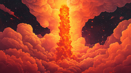 Wall Mural - A swirling column of orange and red gas clouds, space, fiery. Cosmic Pillar. Illustration