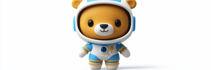 Poster - Cute 3D cartoon bear astronaut in space suit.