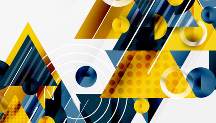 Poster - Abstract geometric shapes, vibrant colors, modern design. Overlapping triangles, circles create dynamic composition.