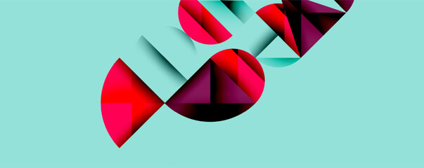 Leinwandbilder - Abstract geometric shapes overlap, creating dynamic composition. Red, maroon, black contrast against teal background. Modern design elements present.