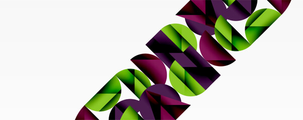 Leinwandbilder - Abstract geometric shapes, vibrant green, purple hues. Dynamic composition, modern design, clean lines, minimalist aesthetic.