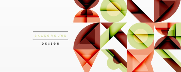 Poster - Abstract geometric shapes overlap, creating modern design. Colors include brown, green, orange, beige. Minimalist composition.